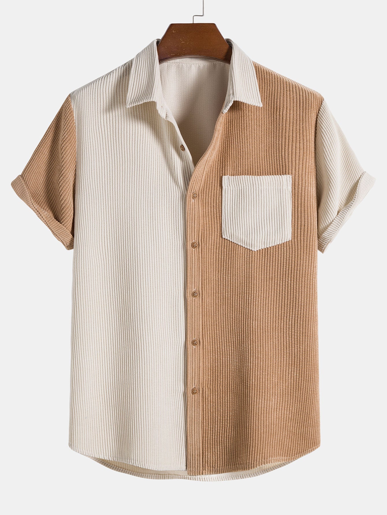 Chemise Bicolore en Velours Côtelé, 100% Polyester, Confortable et Élégante pour un Usage Quotidien 0