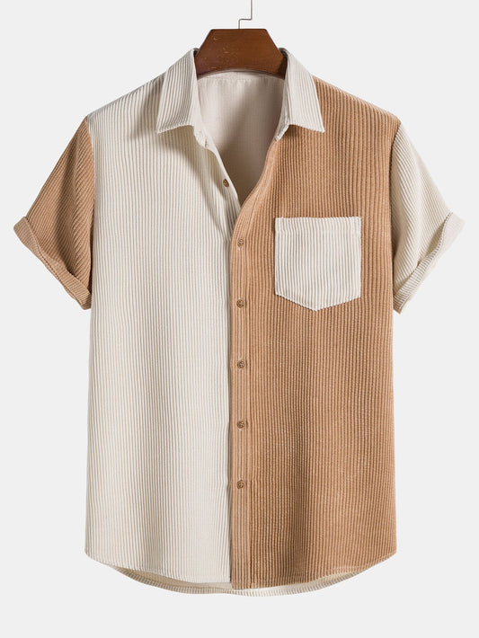 Chemise Bicolore en Velours Côtelé, 100% Polyester, Confortable et Élégante pour un Usage Quotidien 0