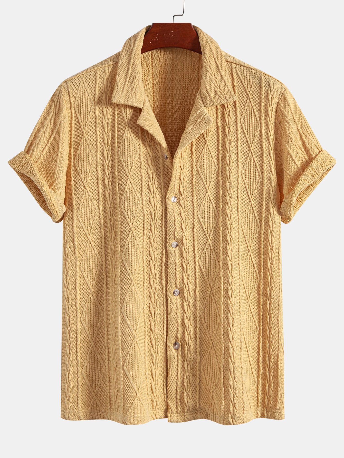 Chemise Cubane en Tricot Géométrique Texturé – Confortable, Coupe Régulière, 95% Polyester, 5% Élasthanne 0