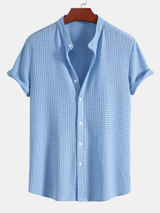 Chemise Homme Ajustée en Texture Waffle à Col Montant – Confort et Élégance, Plusieurs Tailles Disponibles 0