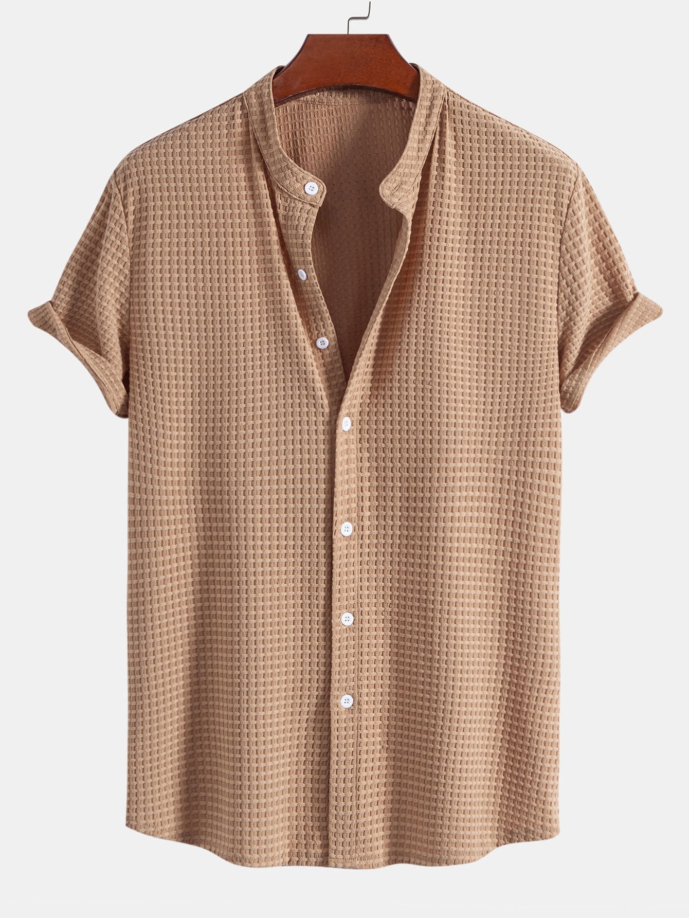 Chemise Homme Ajustée en Texture Waffle à Col Montant – Confort et Élégance, Plusieurs Tailles Disponibles 2