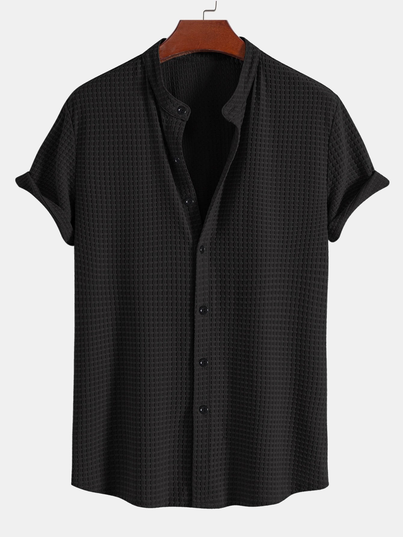 Chemise Homme Ajustée en Texture Waffle à Col Montant – Confort et Élégance, Plusieurs Tailles Disponibles 4