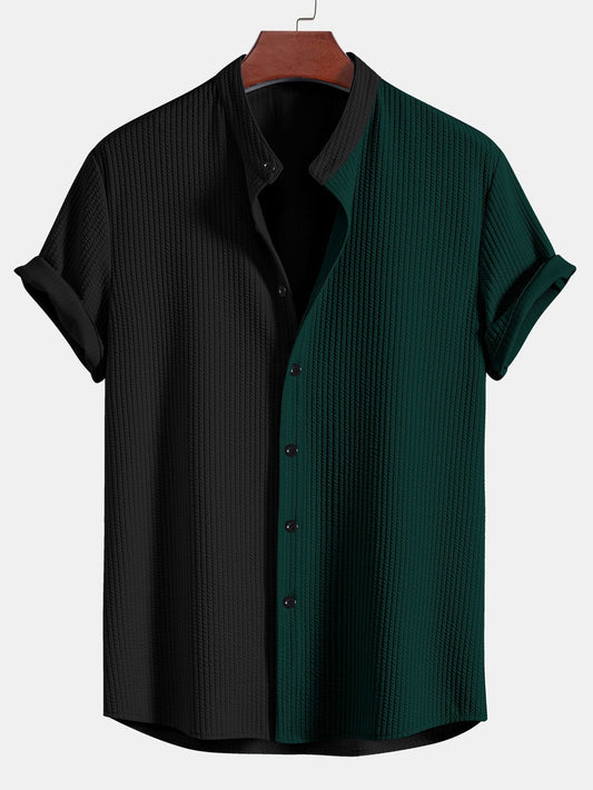 Chemise Homme Bicolore à Col Montant Ajustée en Maille – Confort et Élégance Moderne 0
