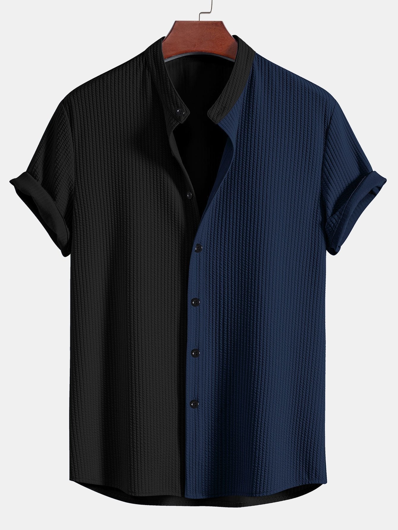 Chemise Homme Bicolore à Col Montant Ajustée en Maille – Confort et Élégance Moderne 2