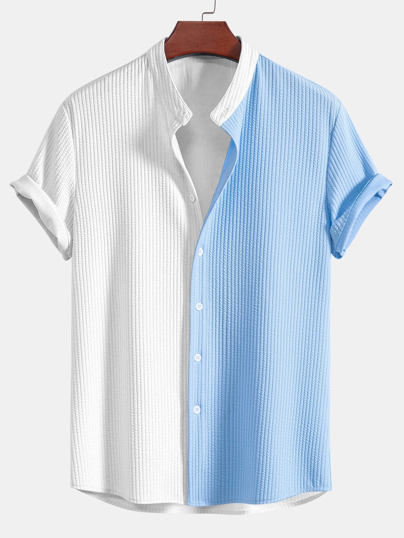 Chemise Homme Bicolore à Col Montant Ajustée en Maille – Confort et Élégance Moderne 3