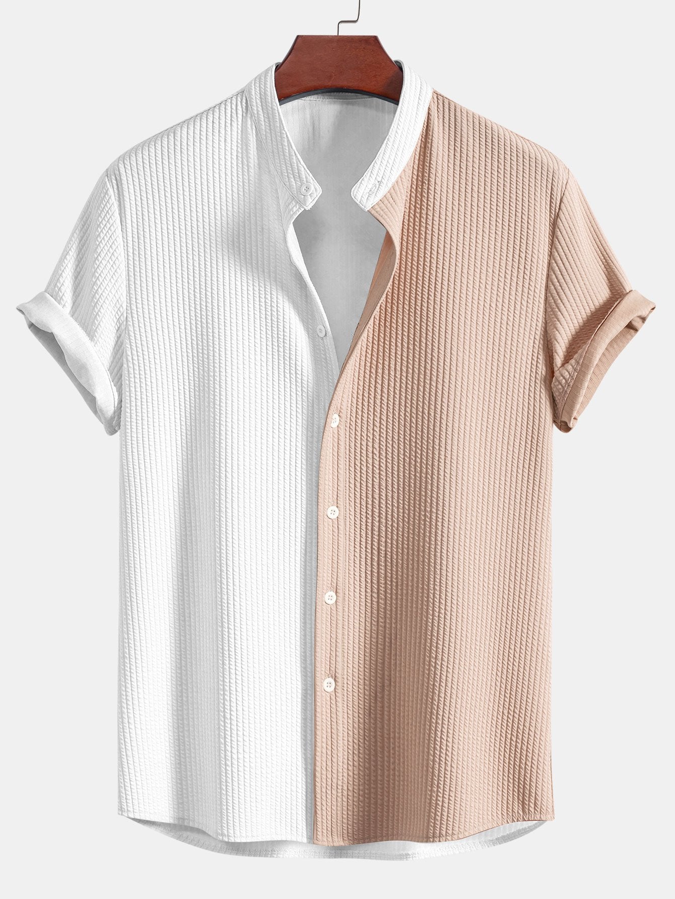 Chemise Homme Bicolore à Col Montant Ajustée en Maille – Confort et Élégance Moderne 4