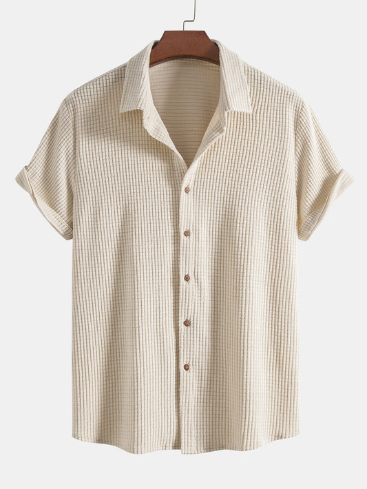 Chemise à Boutons en Gaufre 100% Polyester – Coupe Régulière pour Look Décontracté 0