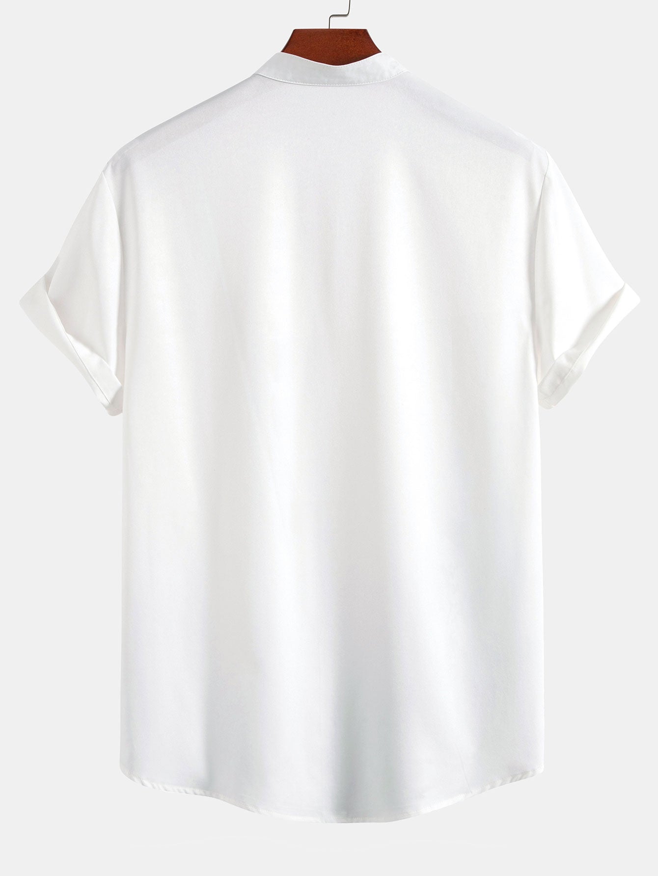 Chemise à Col Montant Imprimé Paysage en Encre – 100% Polyester, Coupe Régulière, Confortable et Élégante 1