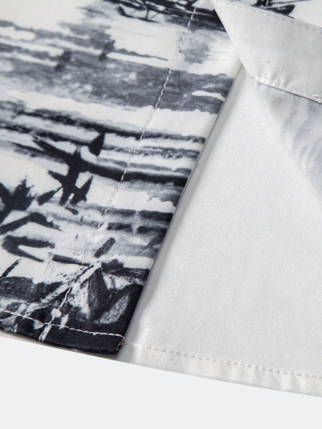 Chemise à Col Montant Imprimé Paysage en Encre – 100% Polyester, Coupe Régulière, Confortable et Élégante 3
