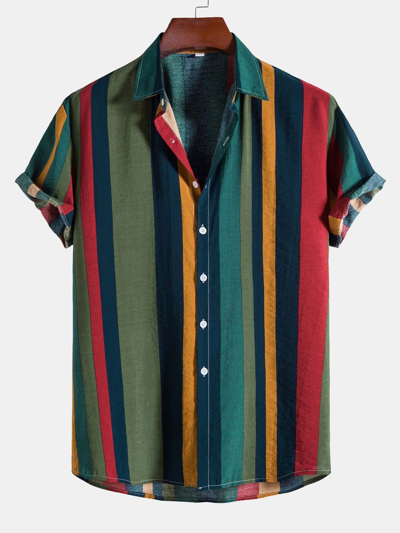 Chemise à Rayures Colorées en Polyester – Coupe Régulière, Design Unique et Confort Optimal 0