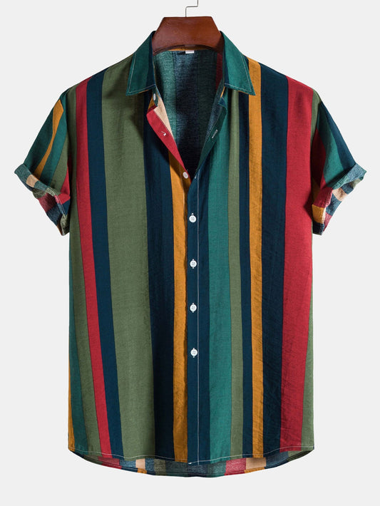 Chemise à Rayures Colorées en Polyester – Coupe Régulière, Design Unique et Confort Optimal 0