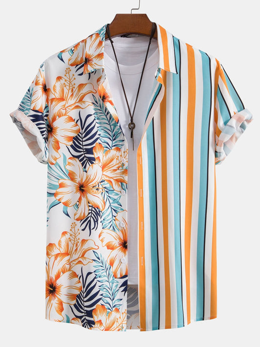 Chemise à Rayures Tropicales en Polyester – Coupe Classique, Design Unique et Confortable 0