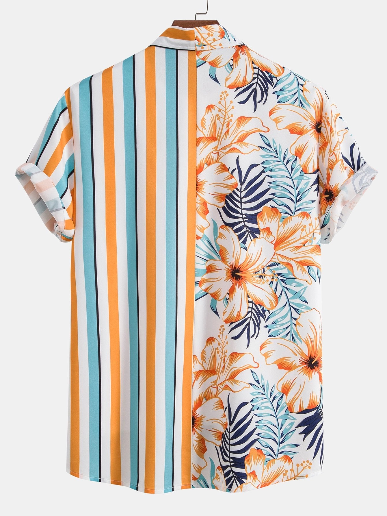 Chemise à Rayures Tropicales en Polyester – Coupe Classique, Design Unique et Confortable 1