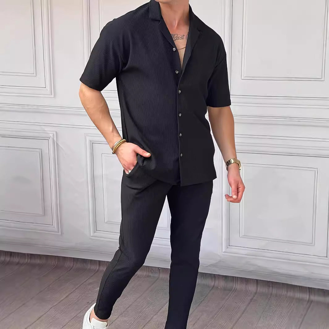 Ensemble Femme Noir Côtelé – T-shirt et Pantalon Confortables pour un Style Élégant et Moderne 0