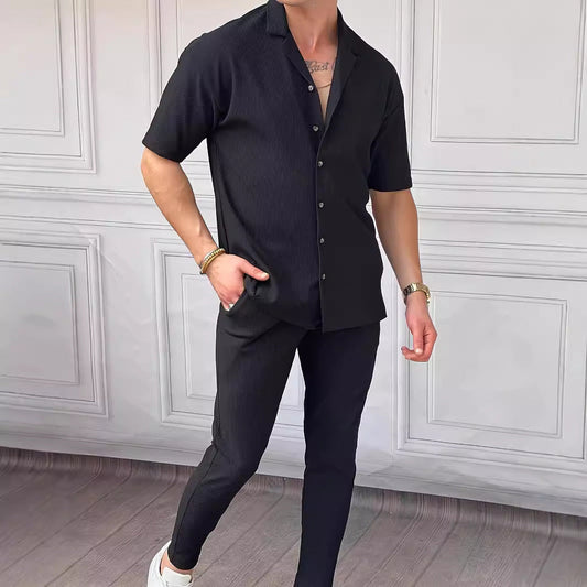 Ensemble Femme Noir Côtelé – T-shirt et Pantalon Confortables pour un Style Élégant et Moderne 0