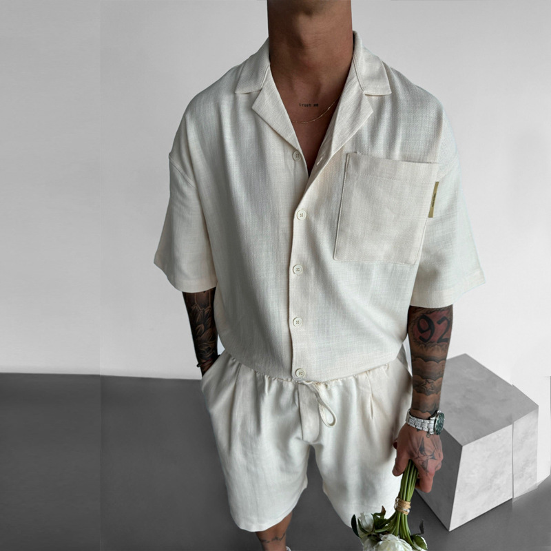 Ensemble d'Été en Lin Léger pour Homme – Chemise et Short Confortables, Tissu Respirant, Plusieurs Tailles et Couleurs Disponibles 0