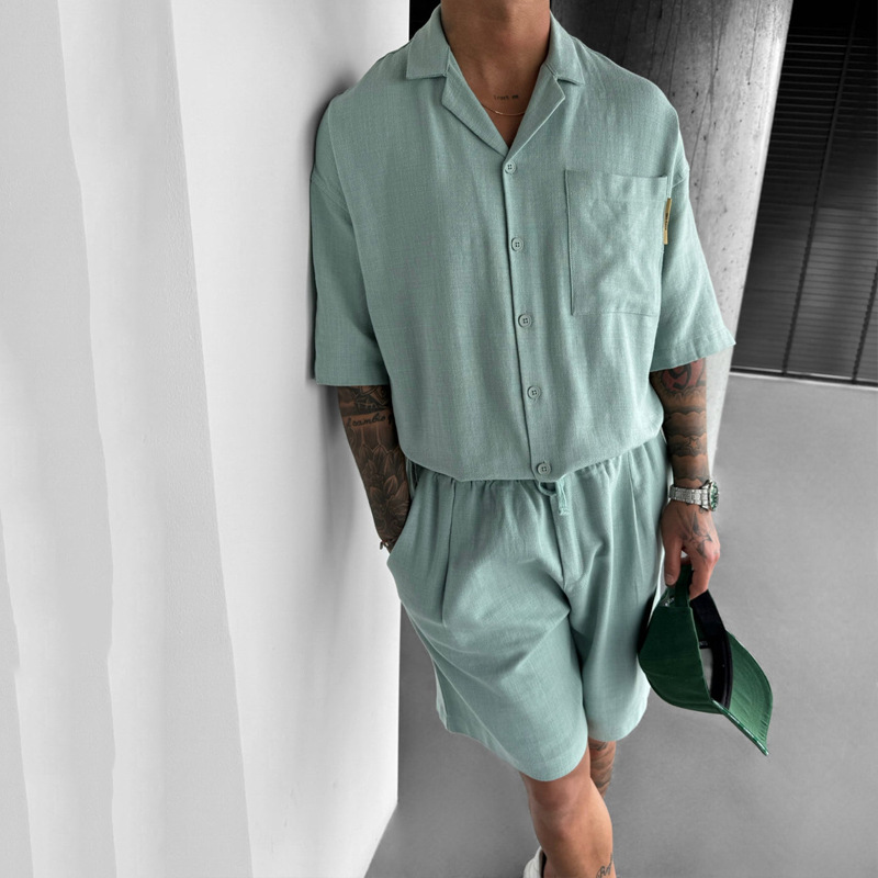 Ensemble d'Été en Lin Léger pour Homme – Chemise et Short Confortables, Tissu Respirant, Plusieurs Tailles et Couleurs Disponibles 2