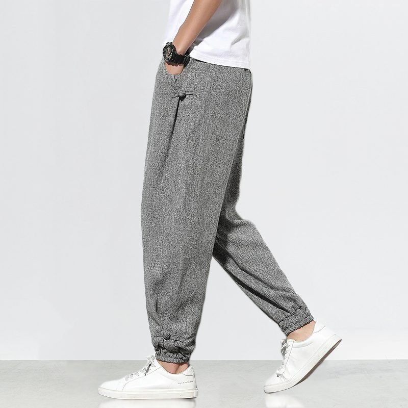 Pantalons Harem Japonais Élastiques avec Poches Profondes en Coton et Lin – Confort et Style Décontracté 3