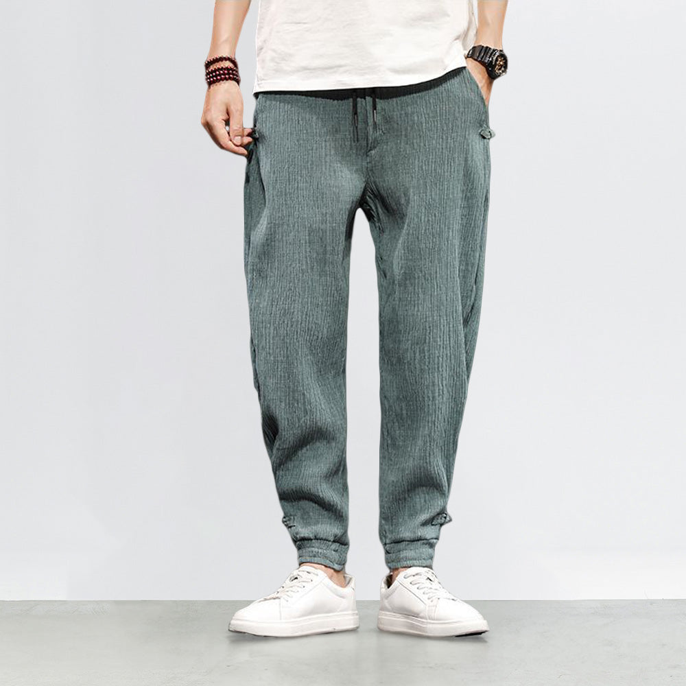 Pantalons Harem Japonais Élastiques avec Poches Profondes en Texture Côtelée – Coupe Décontractée et Confortable 0