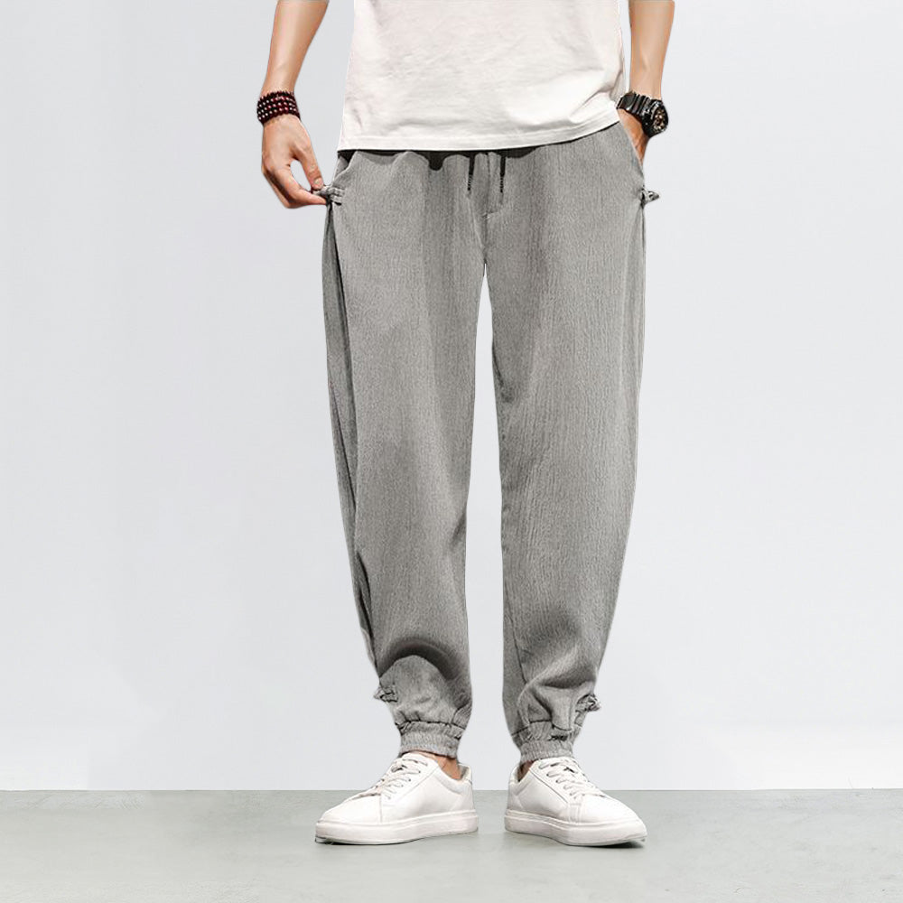 Pantalons Harem Japonais Élastiques avec Poches Profondes en Texture Côtelée – Coupe Décontractée et Confortable 1