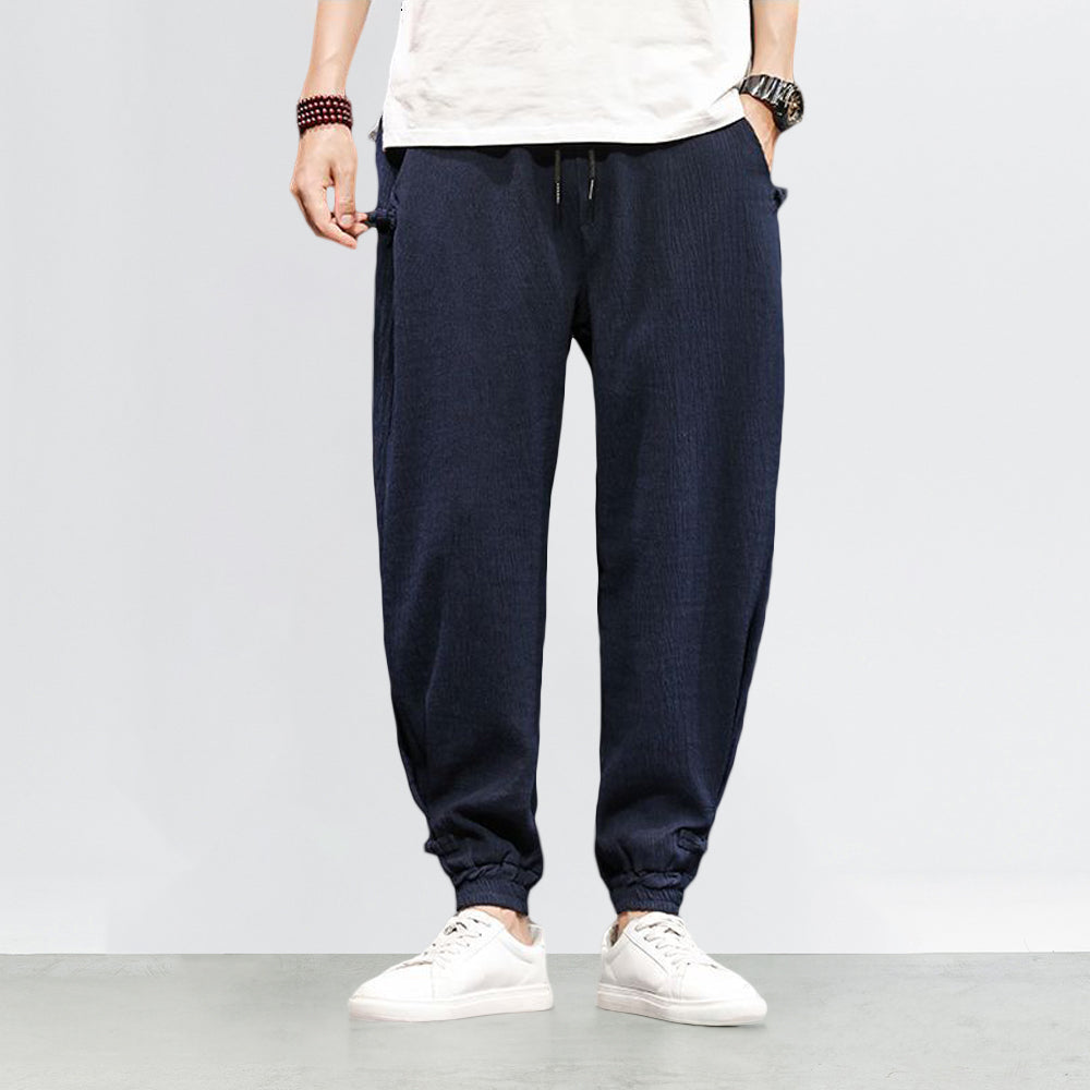 Pantalons Harem Japonais Élastiques avec Poches Profondes en Texture Côtelée – Coupe Décontractée et Confortable 3