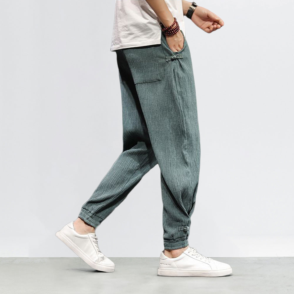 Pantalons Harem Japonais Élastiques avec Poches Profondes en Texture Côtelée – Coupe Décontractée et Confortable 4