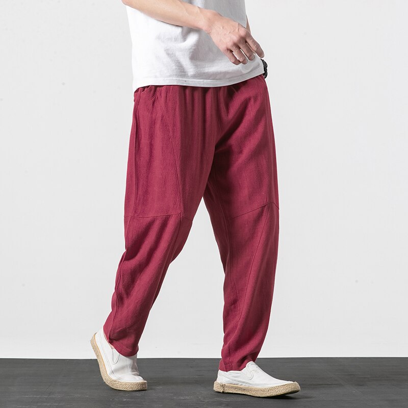 Pantalons Harem Japonais Tapered avec Taille Élastique et Poches Profondes en Coton et Lin - Confort Optimal 1