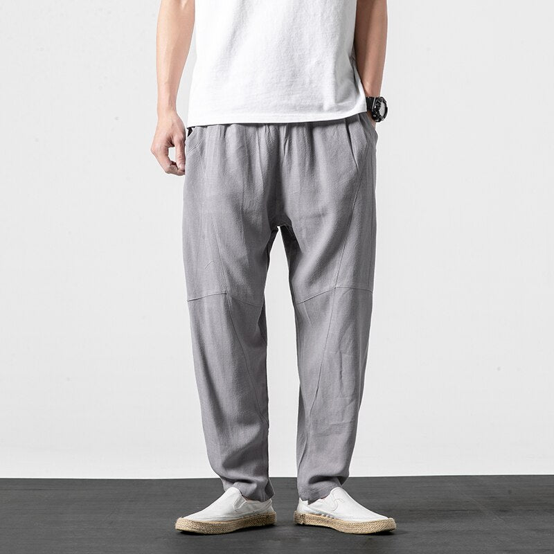 Pantalons Harem Japonais Tapered avec Taille Élastique et Poches Profondes en Coton et Lin - Confort Optimal 10