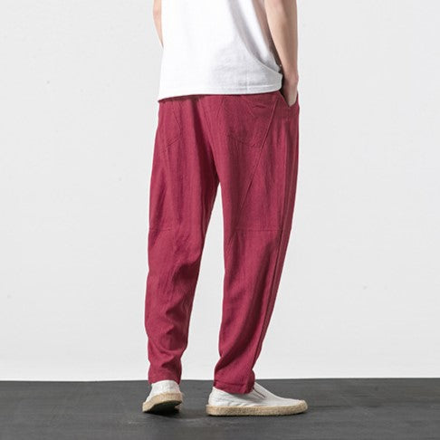 Pantalons Harem Japonais Tapered avec Taille Élastique et Poches Profondes en Coton et Lin - Confort Optimal 2