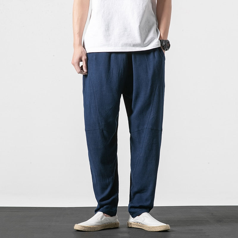 Pantalons Harem Japonais Tapered avec Taille Élastique et Poches Profondes en Coton et Lin - Confort Optimal 3