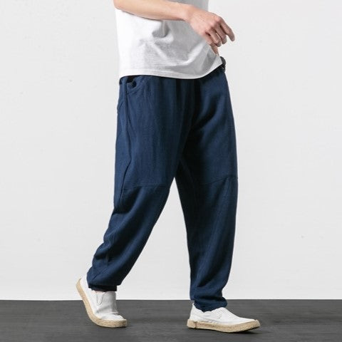 Pantalons Harem Japonais Tapered avec Taille Élastique et Poches Profondes en Coton et Lin - Confort Optimal 4