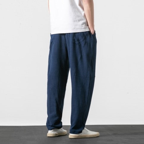 Pantalons Harem Japonais Tapered avec Taille Élastique et Poches Profondes en Coton et Lin - Confort Optimal 5