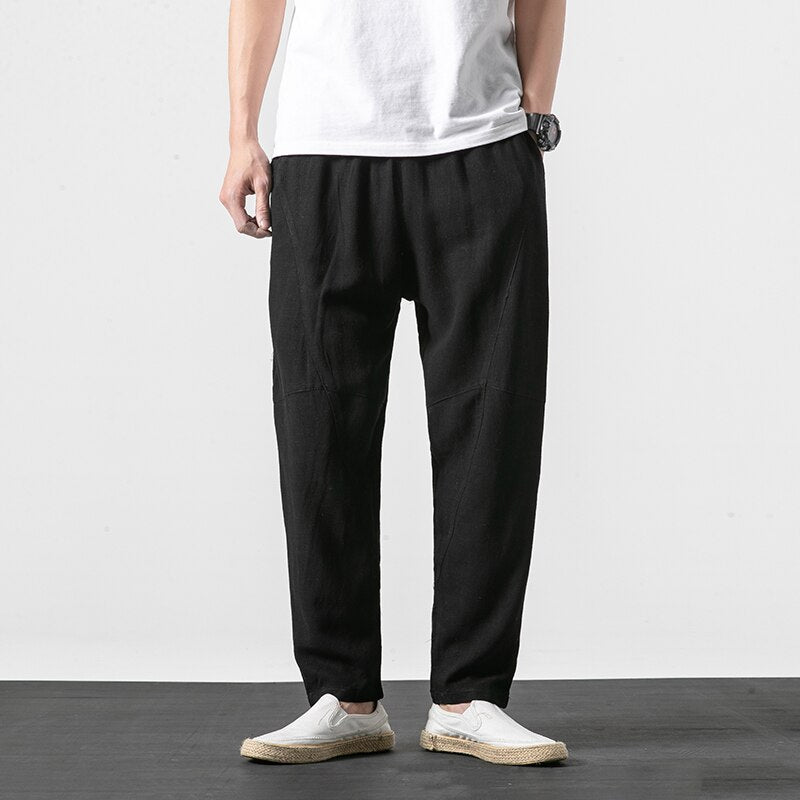 Pantalons Harem Japonais Tapered avec Taille Élastique et Poches Profondes en Coton et Lin - Confort Optimal 6