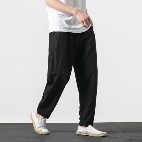 Pantalons Harem Japonais Tapered avec Taille Élastique et Poches Profondes en Coton et Lin - Confort Optimal 7