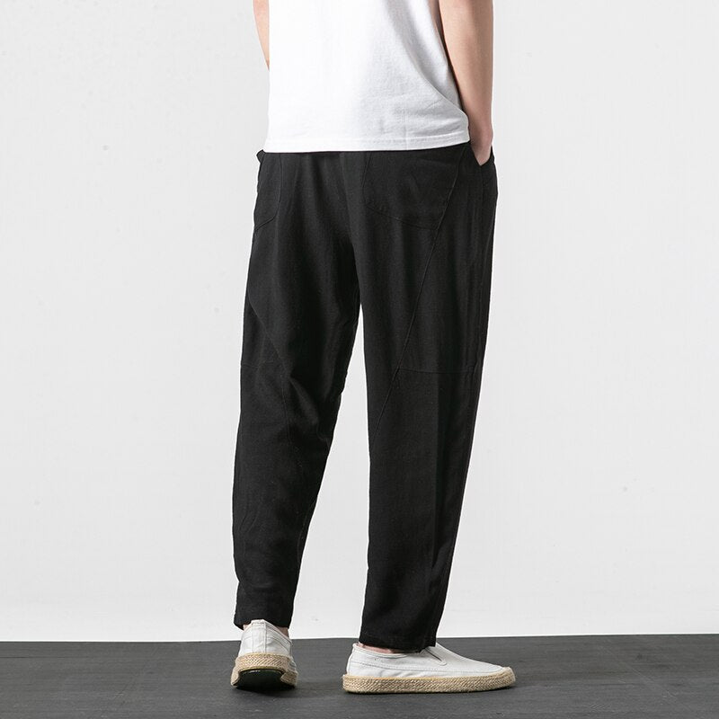 Pantalons Harem Japonais Tapered avec Taille Élastique et Poches Profondes en Coton et Lin - Confort Optimal 8