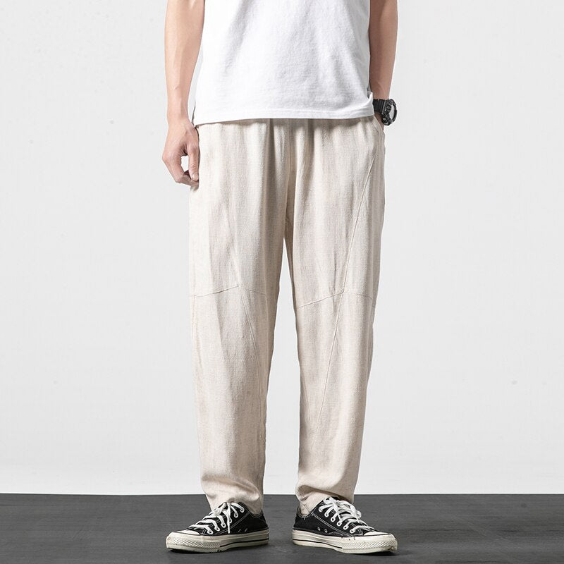 Pantalons Harem Japonais Tapered avec Taille Élastique et Poches Profondes en Coton et Lin - Confort Optimal 9