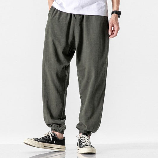 Pantalons Harem en Lin Élastique avec Poches Profondes – Style Japonais, Confortable et Décontracté 0