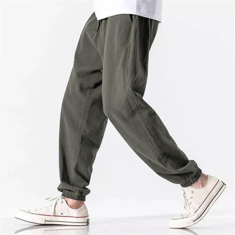 Pantalons Harem en Lin Élastique avec Poches Profondes – Style Japonais, Confortable et Décontracté 1