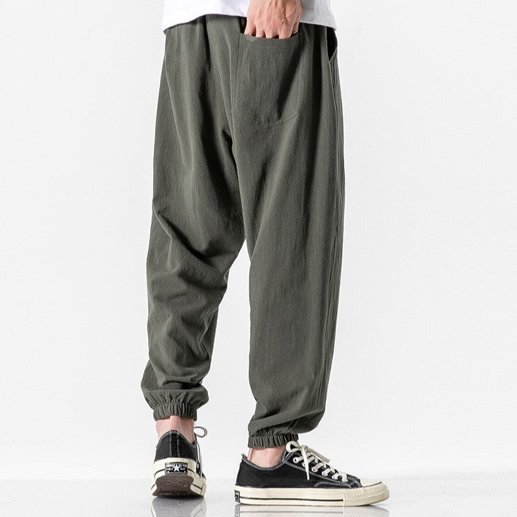 Pantalons Harem en Lin Élastique avec Poches Profondes – Style Japonais, Confortable et Décontracté 2