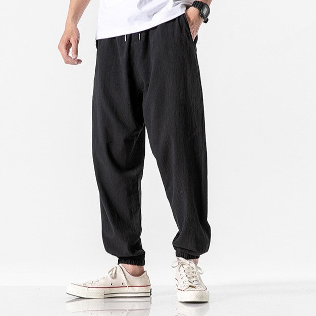 Pantalons Harem en Lin Élastique avec Poches Profondes – Style Japonais, Confortable et Décontracté 3