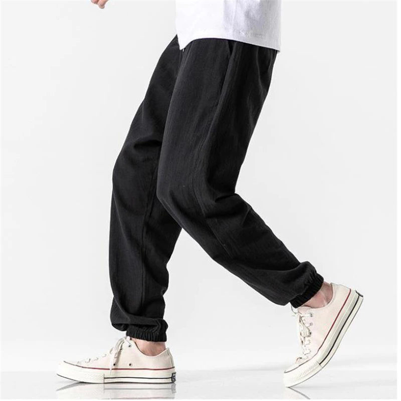 Pantalons Harem en Lin Élastique avec Poches Profondes – Style Japonais, Confortable et Décontracté 4