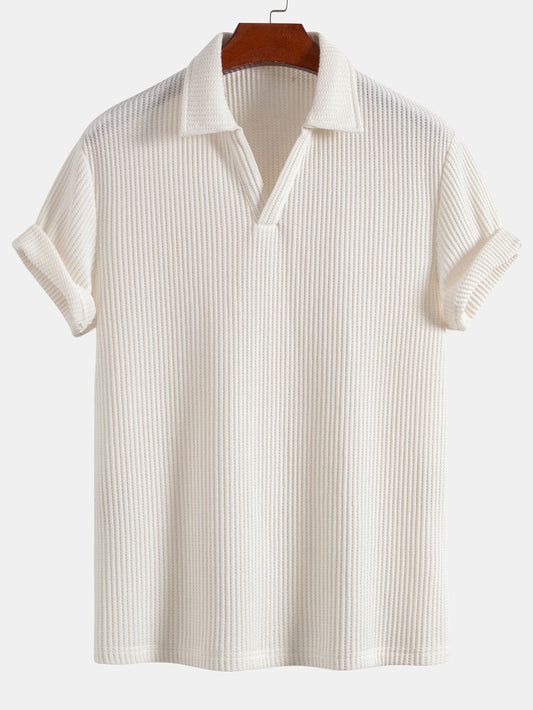 Polo Homme Col V Waffle, Tissu Respirant et Confortable, Manches Courtes, Coupe Régulière, Plusieurs Tailles Disponibles 0