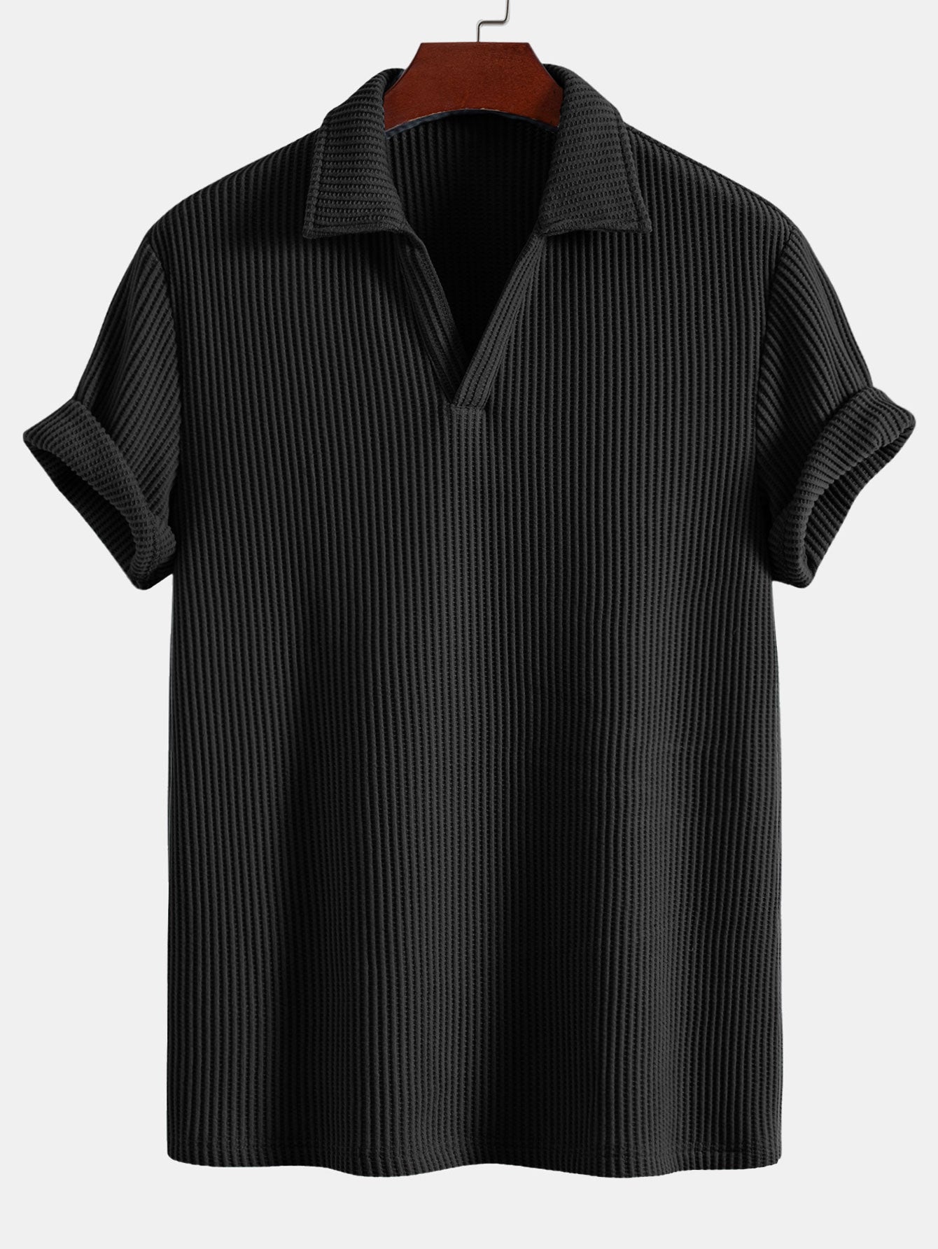 Polo Homme Col V Waffle, Tissu Respirant et Confortable, Manches Courtes, Coupe Régulière, Plusieurs Tailles Disponibles 2