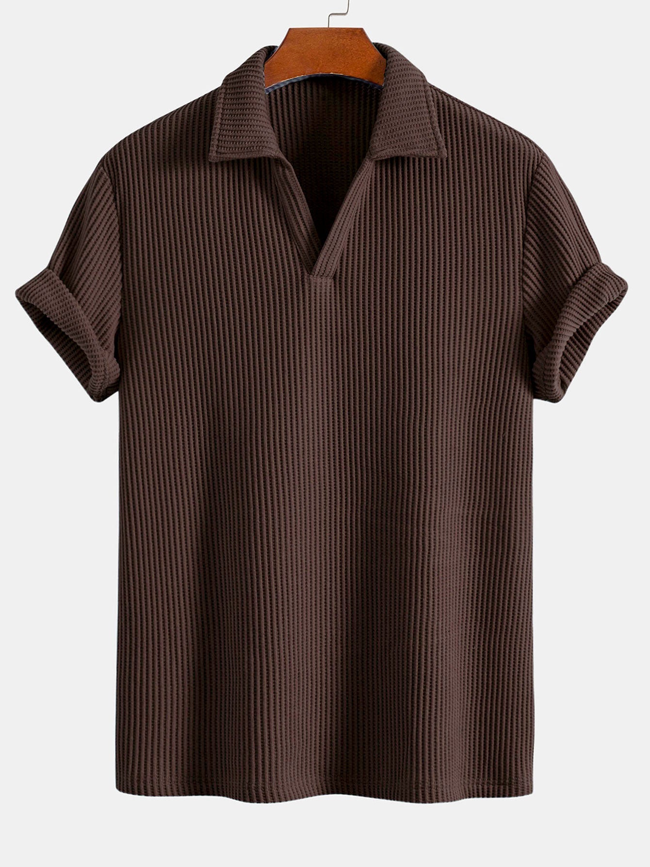 Polo Homme Col V Waffle, Tissu Respirant et Confortable, Manches Courtes, Coupe Régulière, Plusieurs Tailles Disponibles 4