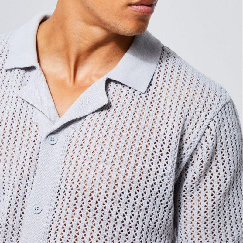 Polo Homme Maille Ouverte Gris Clair – Élégance Estivale en Coton, Confort Optimal, Tailles S à XL 0