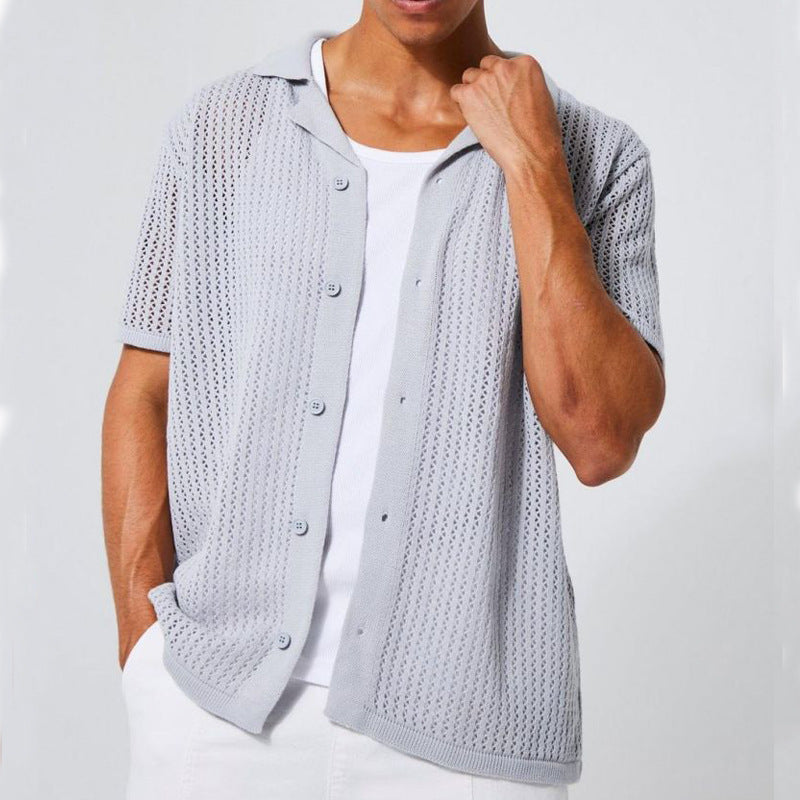 Polo Homme Maille Ouverte Gris Clair – Élégance Estivale en Coton, Confort Optimal, Tailles S à XL 2