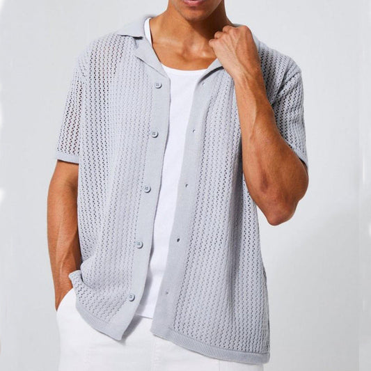 Polo Homme Maille Ouverte Gris Clair – Élégance Estivale en Coton, Confort Optimal, Tailles S à XL 2