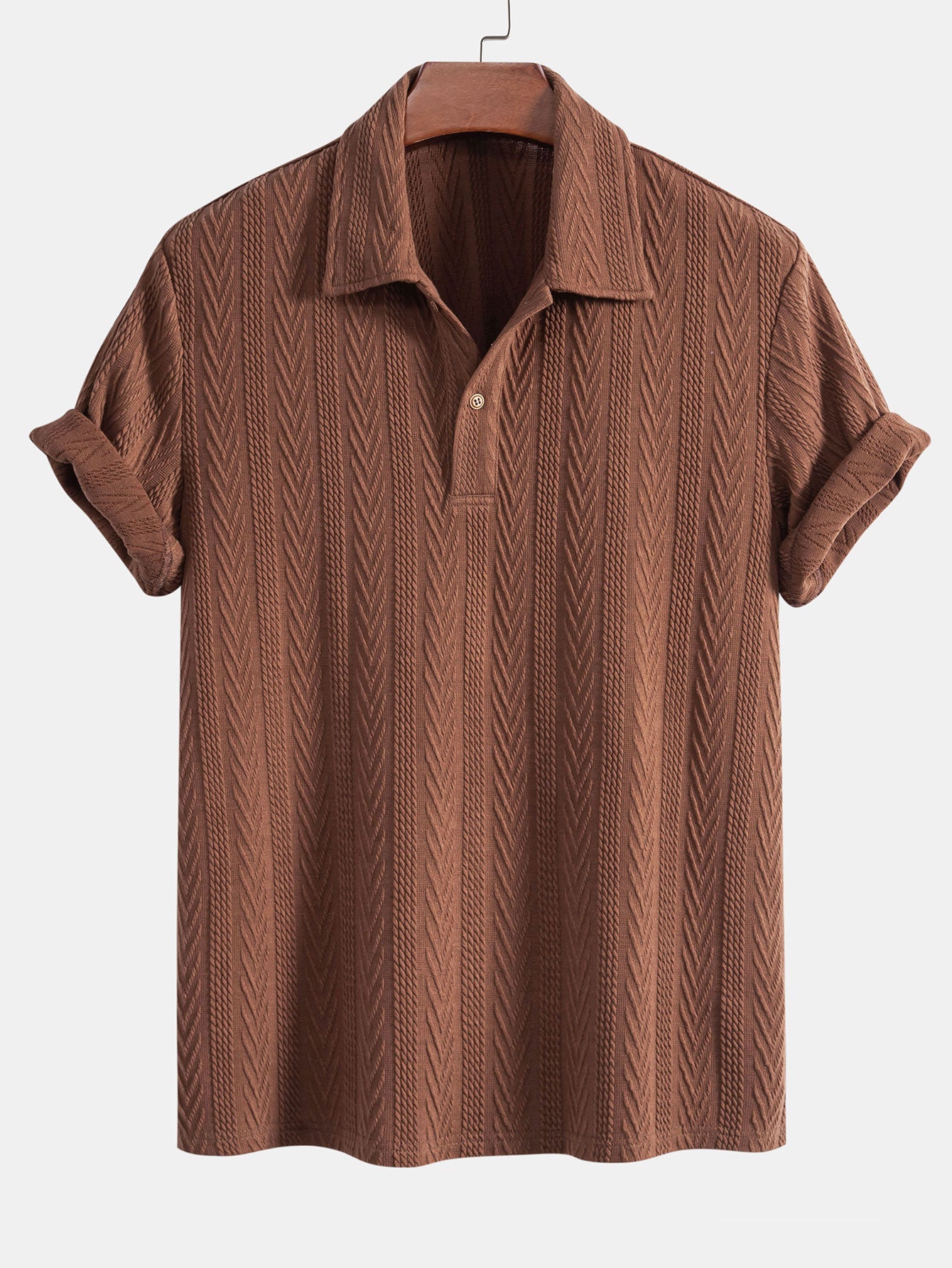 Polo Homme Manche Longue en Jacquard Géométrique - Confort en Polyester et Spandex, Couleur Élégante 0