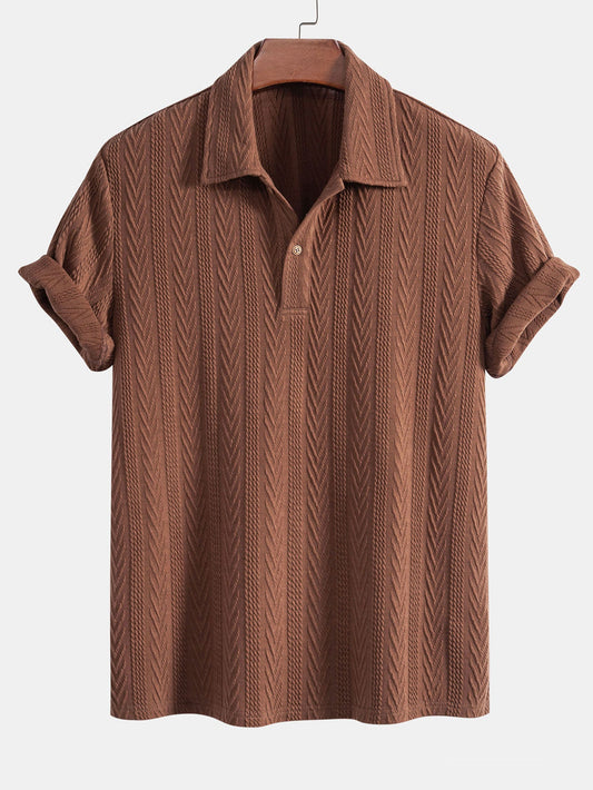 Polo Homme Manche Longue en Jacquard Géométrique - Confort en Polyester et Spandex, Couleur Élégante 0