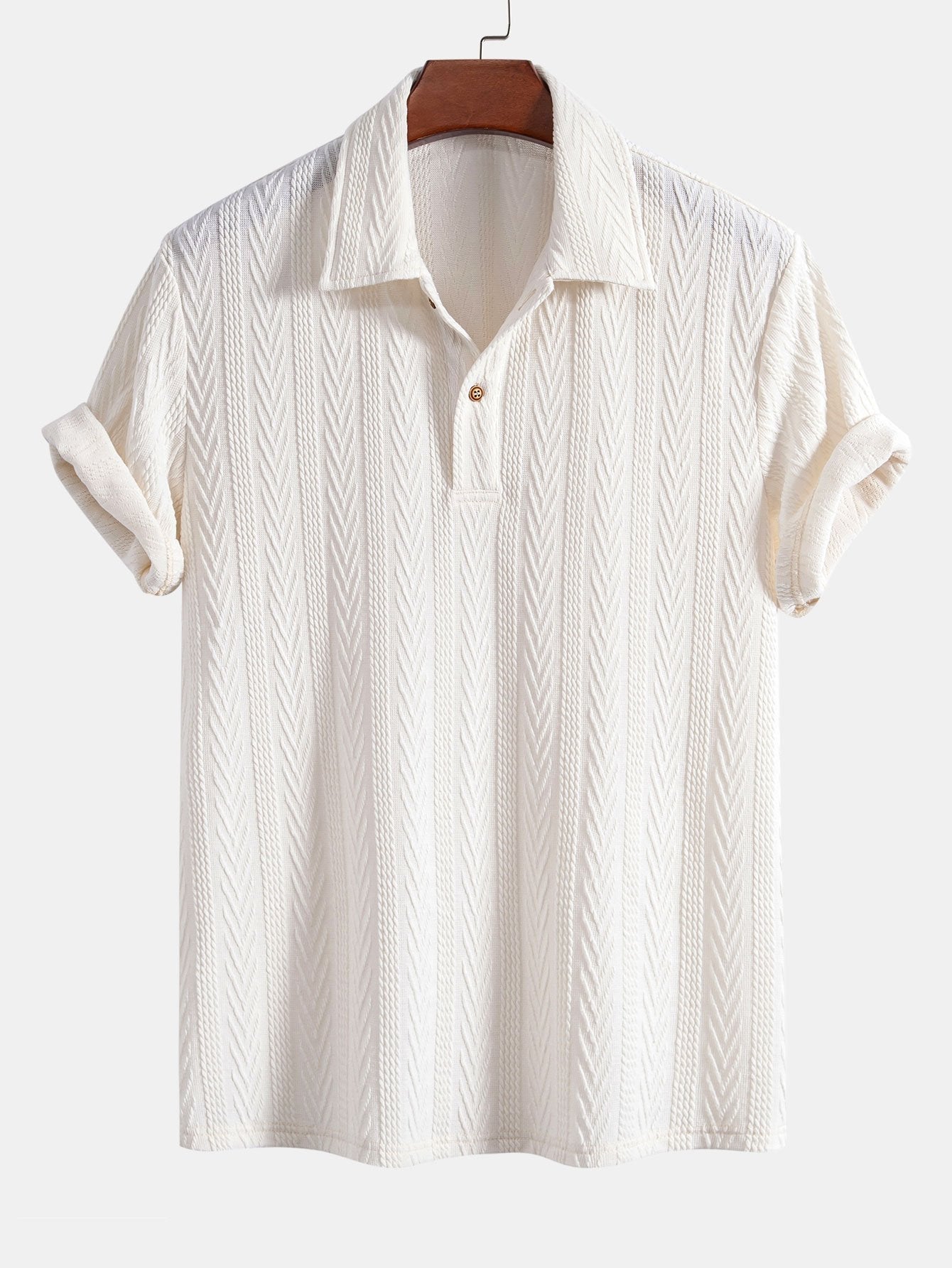 Polo Homme Manche Longue en Jacquard Géométrique - Confort en Polyester et Spandex, Couleur Élégante 2